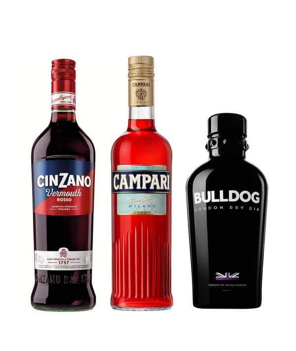 Zvýhodněný set Negroni = Campari + Bulldog Gin + Cinzano Rosso 26,667% 2,15 l